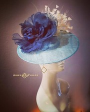 Kentucky Derby Hat Fascinator White Cream Royal Ascot Soft Blue and Navy Hat