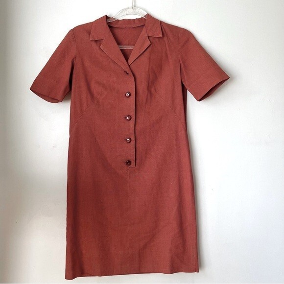 Vintage Red Orange Collared Button Front Utility … - image 1