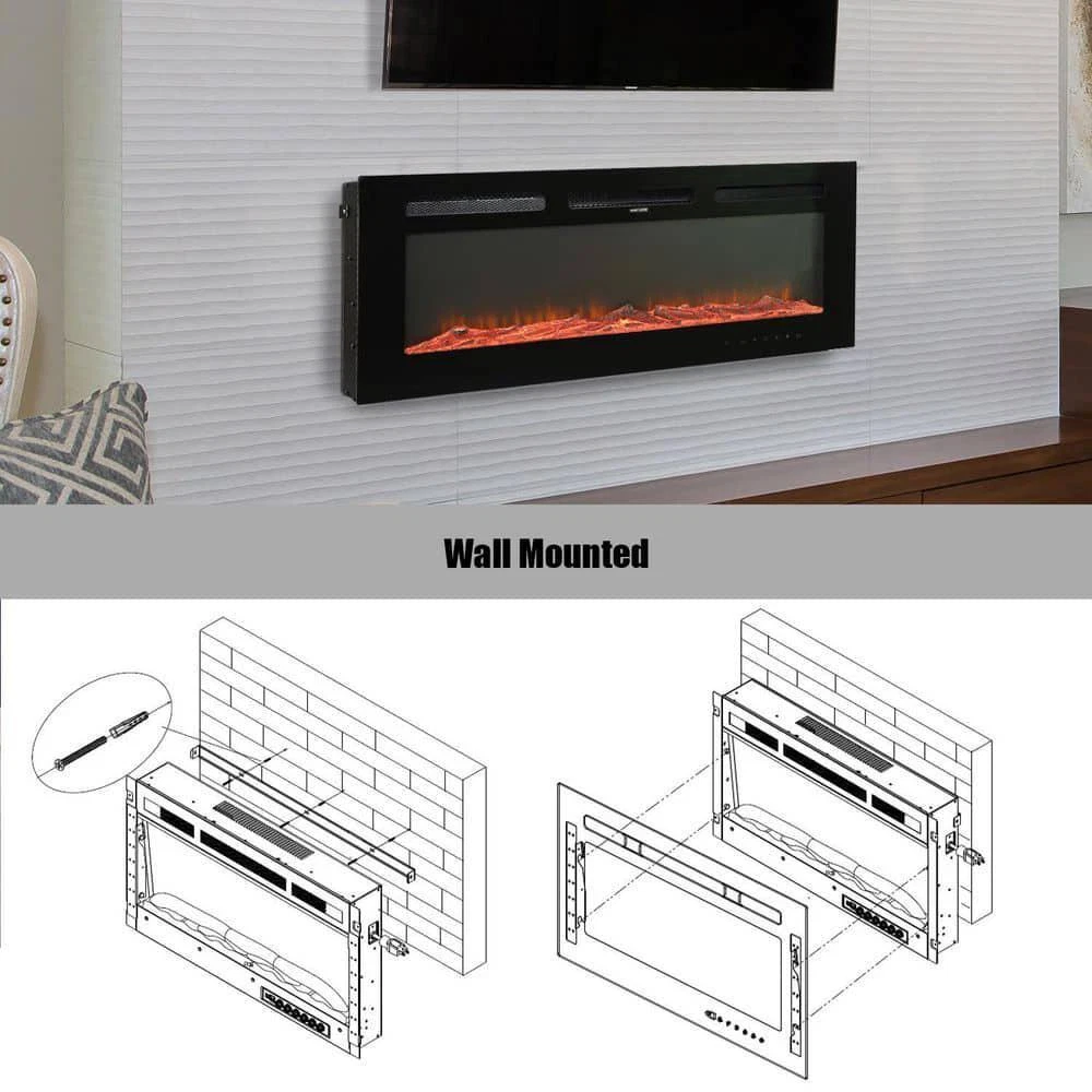 Clihome Electric Fireplace Insert 42u0026#034; Automatic Constant Temperature  Wall-Mount | eBay