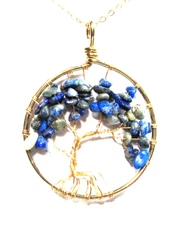 Gold Tone Lapis Luzi Semi Precious Stone Tree Of Life 20" Necklace -NWOT (#2996)