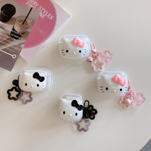 For AirPods Pro 2nd 3rd Gen Cute Hello Kitty Clear Star Bell Pandant Case Cover