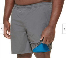 KIRKLAND MEN BUILT IN BRIEF ZIPPER POCKET SOLID SWIM SHORTS GRAY/TURQ XLARGE 