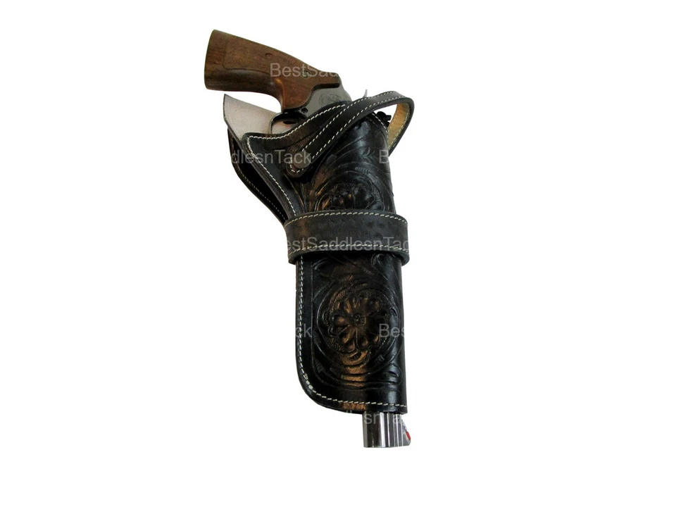 CROSS DRAW HOLSTER WESTERN FLORAL TOOLED LEATHER UNI FIT LONG BARREL GUN COVER - Image 3 of 4