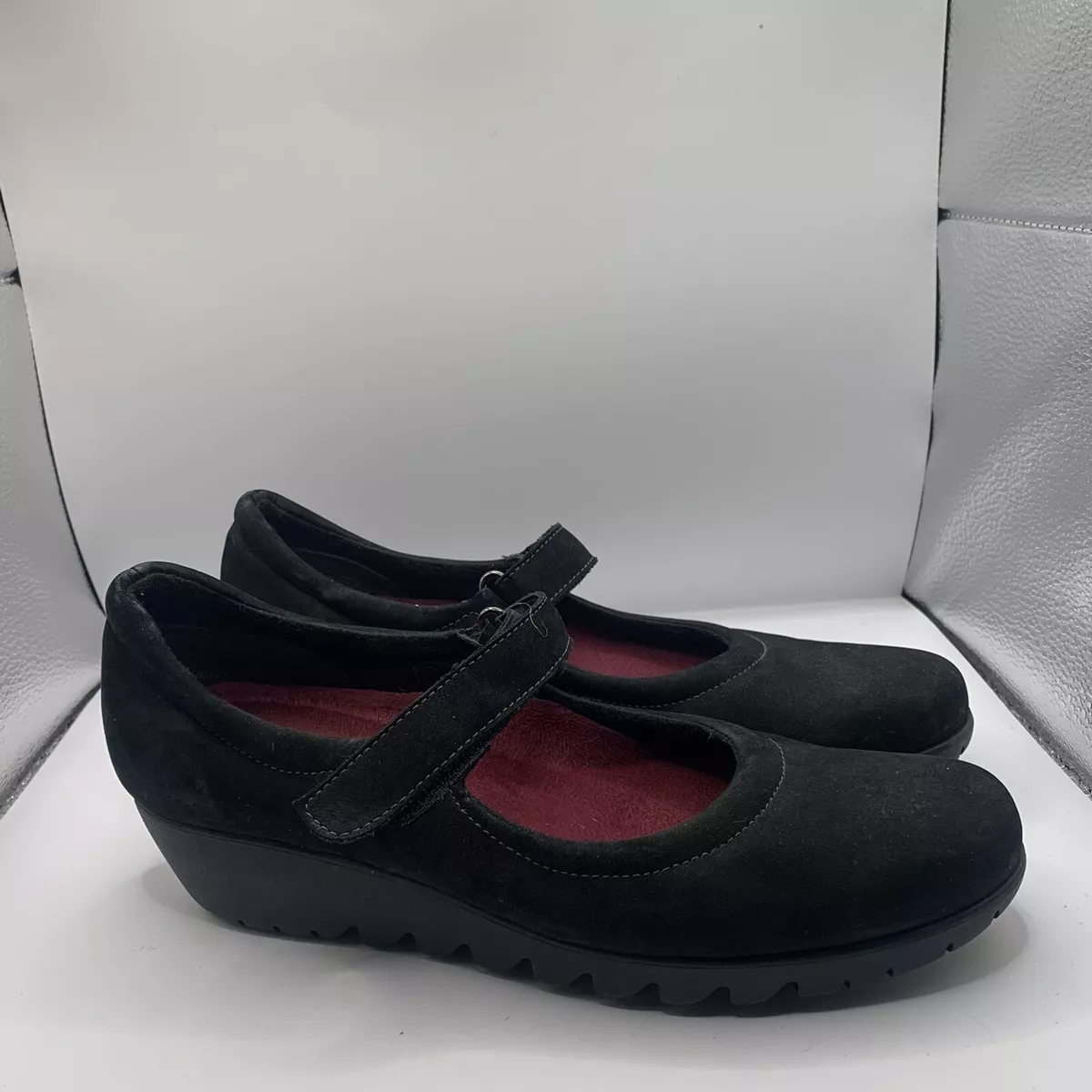 Munro Pia Mary Jane Shoes Size 10 Black Nubuck Wedge Womens
