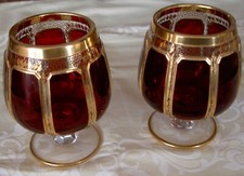 Cognacbecher 2 Stück Ranftbecher Überfangglas, Bömische Art