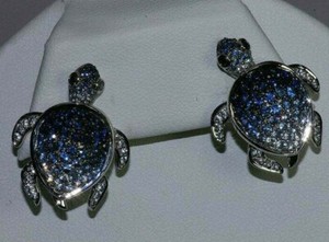 Authentic 1.5Ct Simulated Sapphire Womens Turtle Stud Earring 14k White Gold Plated Silver