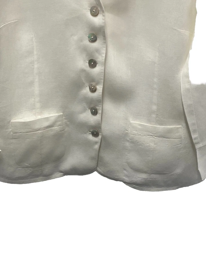Blusa/chaqueta Talbots Irlandesa Lino Talla 10 Blanca Bolsillos Manga Volantes Foto 3 de 4