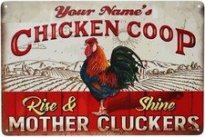 Personalized Chicken Coop Metal Sign, Custom Name Printed Sign, Farmhouse Decor