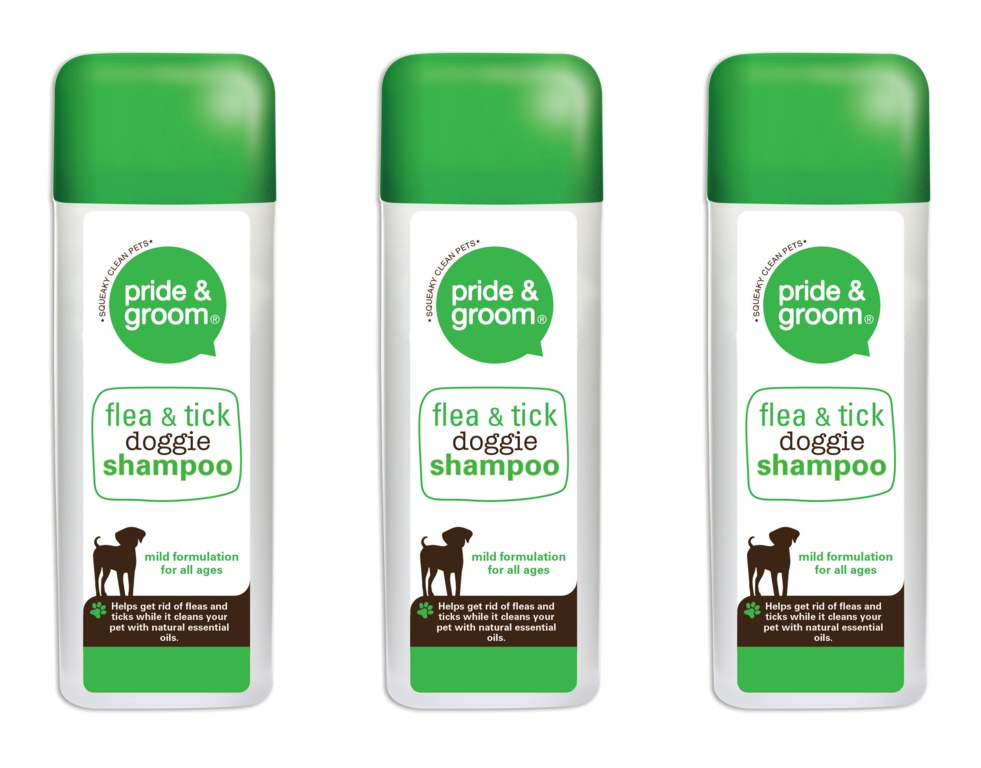 3x Pride & Groom Pet Dog Flea & Tick Doggie Shampoo with Natural Oils - 300ml