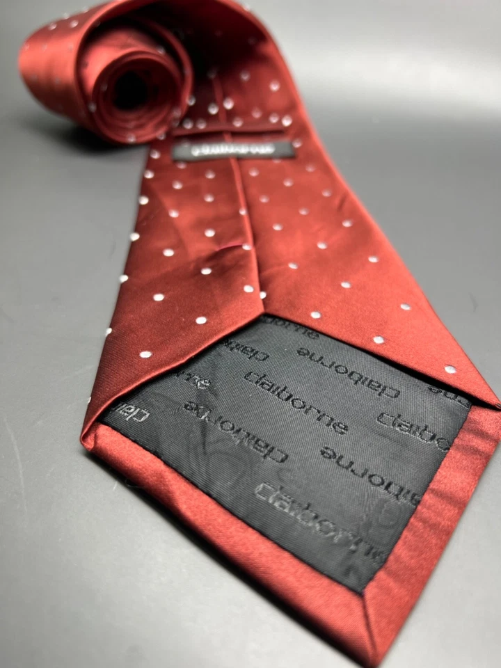 Corbata de seda importada hecha a mano Claiborne 57" x 4" marrón/óxido/punto blanco Foto 3 de 4