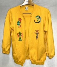 Cheetah Kokopelli Cardigan Art Handmade Open Front Yellow Jacket XL Vintage USA