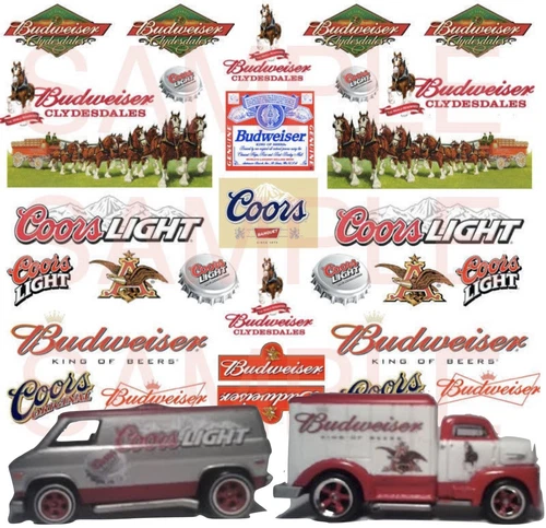 1:64 BUDS  WATER-SLIDE DECALS FOR HOT WHEELS, MATCHBOX, SLOT CAR: