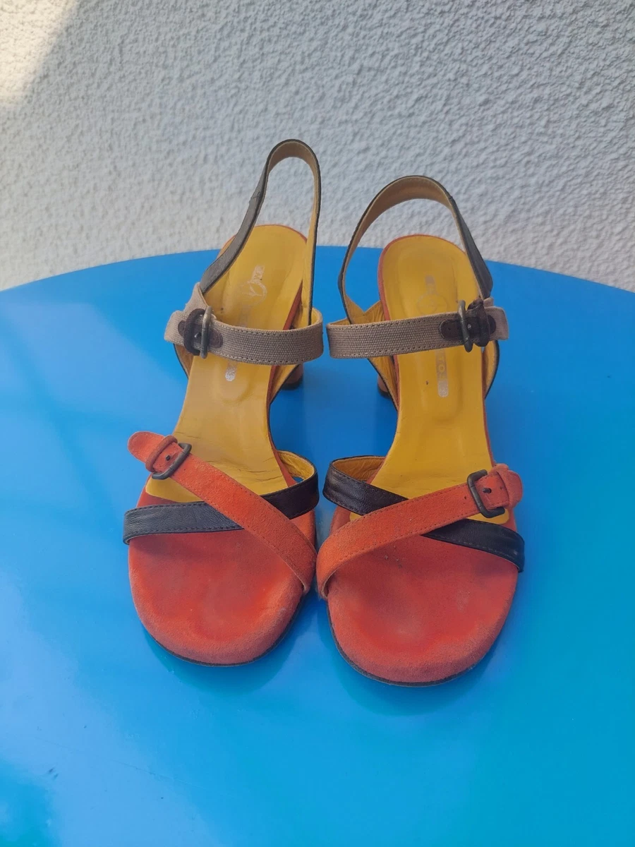 Escarpins Tissu Multicolore Orange - Pointure 40 - Talon Moyen - Très Bon état - Parfaits Pour Sortir !