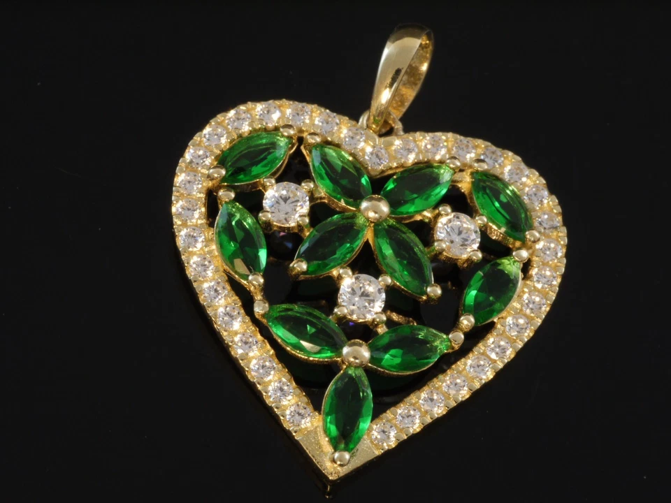 585 Gold Herz Anhänger mit Peridot und Zirkonia Steinen 22 x 18 mm - Bild 2 von 3