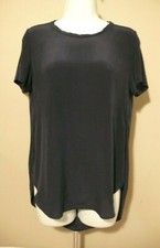 3.1. PHILLIP LIM Silk Short Sleeve Navy Overlapping Side Seam Shirt Blouse Sz 2