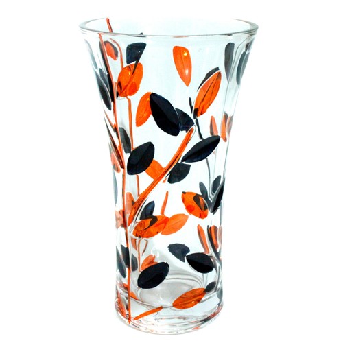 Murano Glass Vase Orange Black Flower Handmade 21cm High - Picture 4 of 8