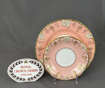 2 Pc Royal Crown Derby VINE SALMON (Pink) A767 Dessert Plate