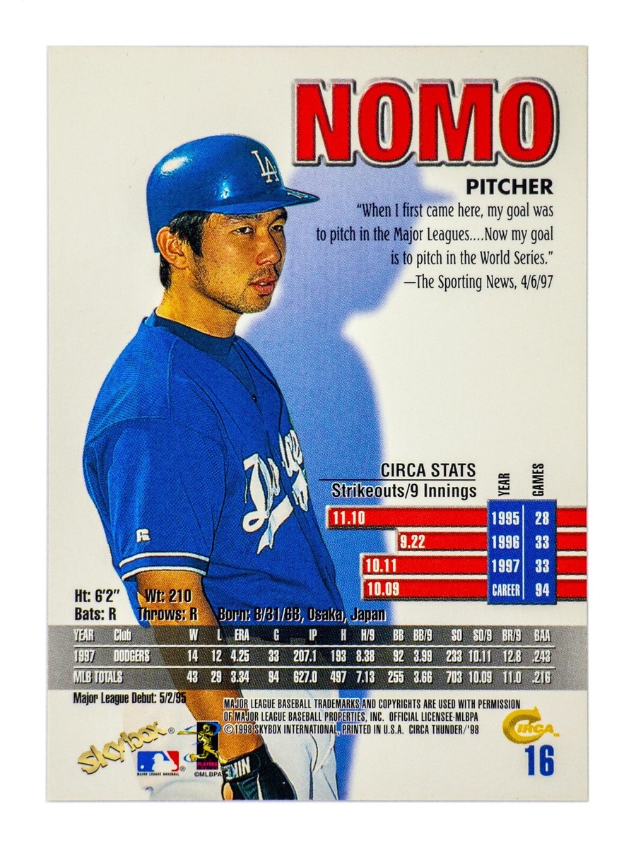 Hideo Nomo #16 (1998 Skybox Circa Thunder) Baseball Card, Los