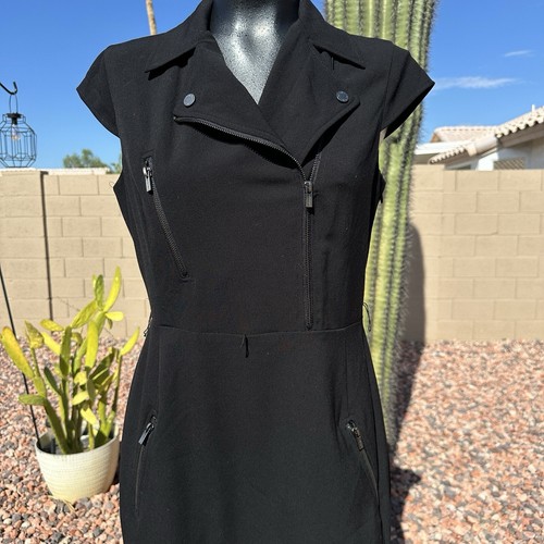 Calvin Klein Womans Black Moto Zip Sheath Dress Size 8 - 第 2/11 張圖片