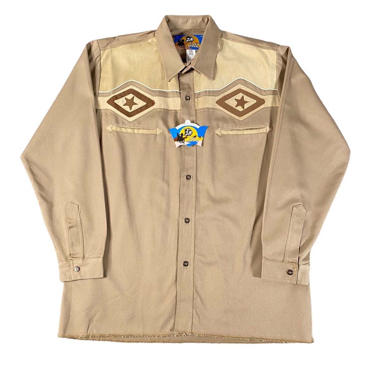 Vintage Lobo Riders Shirt Mens Large / 40 Tan Beige Star