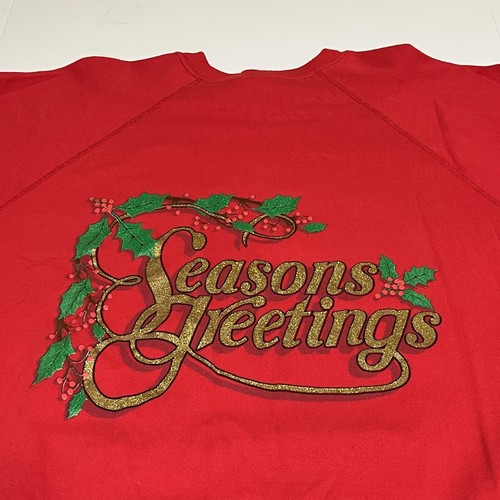 Vintage Seasons Greetings Holiday Christmas Sweatshirt Size XL USA Made Hanes - Picture 2 of 8
