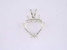 Heart 6 Prong Wire Mount Pendant Setting Sterling Silver
