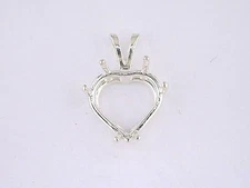 Heart 6 Prong Wire Mount Pendant Setting Sterling Silver  