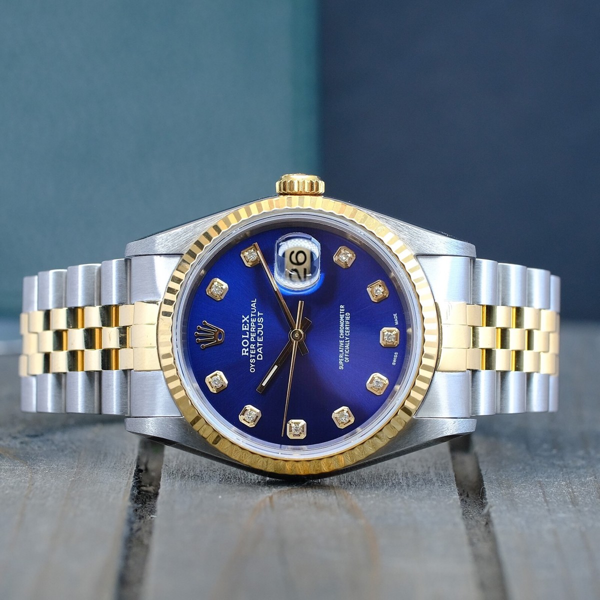 Rolex Datejust 16233 18KY Gold & Steel Ice Blue Diamond Dial