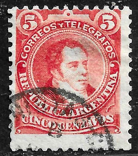HICK GIRL USED ARGENTINA STAMP SC#71 1888 RIVADAVIA LARGE HEAD L324
