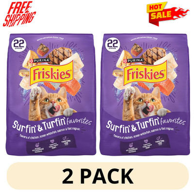 2 Pack Purina Friskies Surfin Turfin Dry Cat Food Chicken Fish Salmon 22lb bag