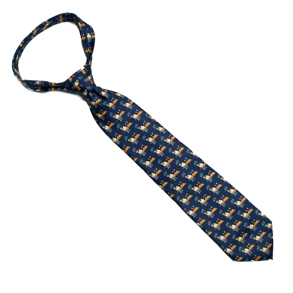 Corbata de seda Stefano Melli azul con camellos en un postre novedad hecha en Italia 58x3,75 Foto 2 de 4