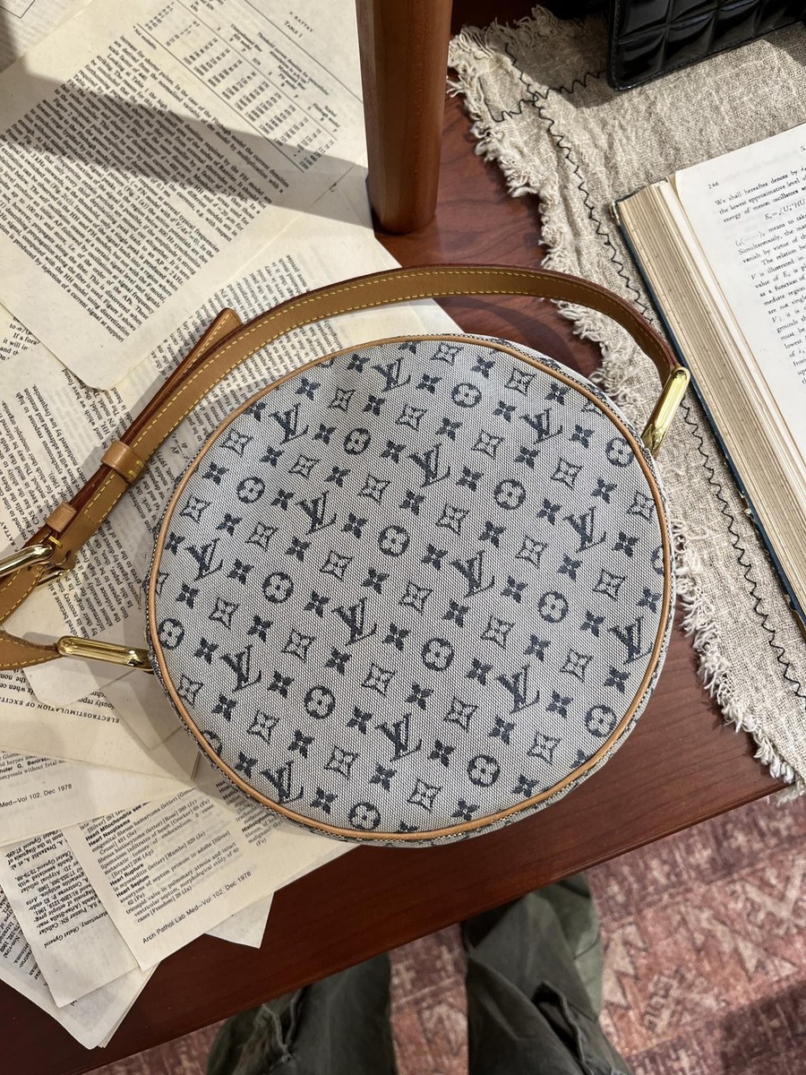 Authentic LOUIS VUITTON Jeanne GM Blue Mini Lin Canvas Round