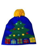Christmas Knitted Beanie Hat with Pom Pom Presents Tree Kids Unisex OS