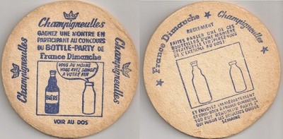 Champigneulles - historischer Bierdeckel / Bierfilz Bottle Party France Dimanche