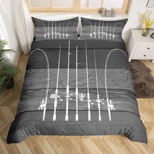 Fishing Comforter Cover Queen Fishing Pole Duvet Cover Fishing Gifts for Men,...