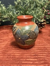 Hand-Carved Folk Art Pottery Vase with Geometric Diamond Pattern — listing 5
