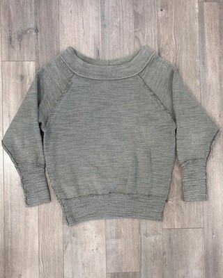 Free People Gray Knit Pullover Sweater Raw Hem Ribbed Trim Boat Neck XS