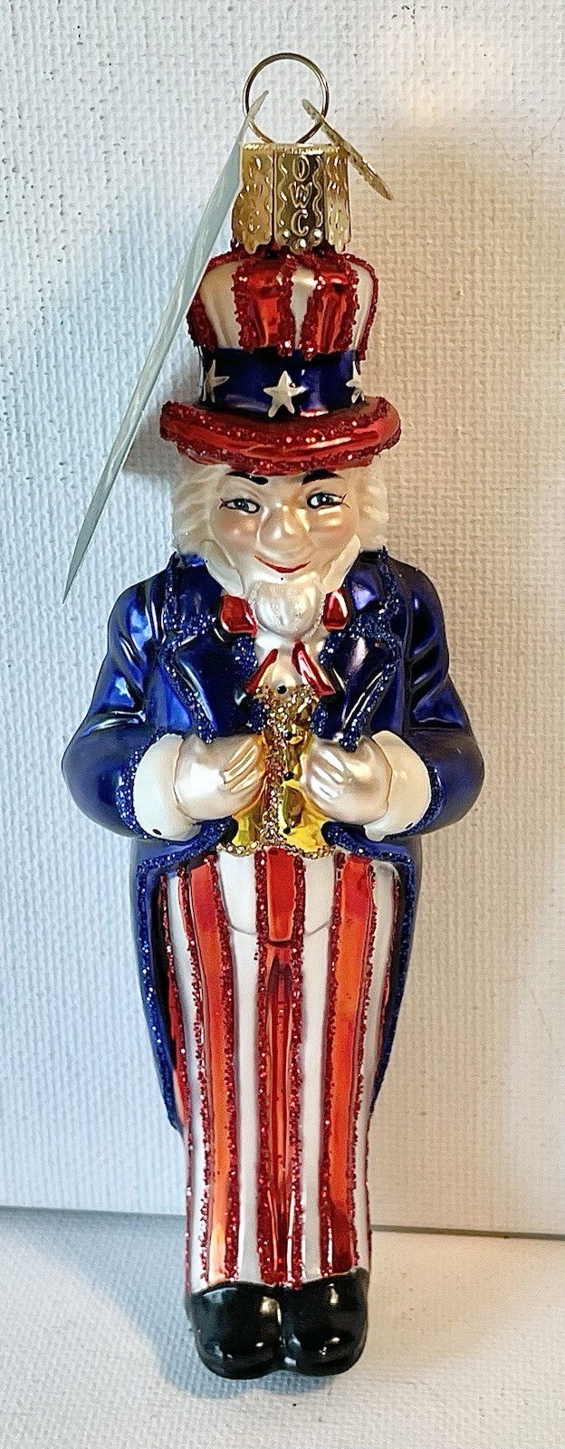 Retired Old World Christmas OWC Glass Ornament Patriotic Uncle Sam Glitter