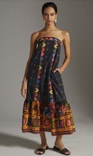 Farm Rio Anthropologie For Embroidered Maxi Dress Black Embroidery Size Small