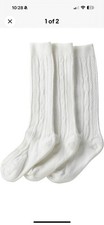 Jefferies Socks L92407 White 3-Pair Cable Knee High Socks Girl's Size US S