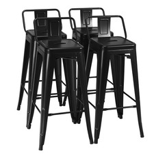 Set of 4 Metal Bar Stools 30" Bar Height Barstools Industrial w/ Low Back Black