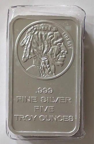 (SEALED) SILVERTOWNE MINT BUFFALO/INDIAN HEAD 5 TROY OUNCES .999 FINE SILVER BAR