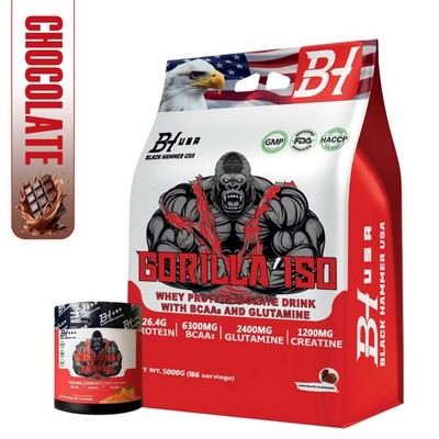 Isolate Whey 5KG Schokolade +Free Gorilla BCAA & EAA - Black Hammer USA