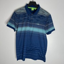 Hugo Boss Paddy 3 Striped Polo Shirt Mens Slim Fit Large Blue