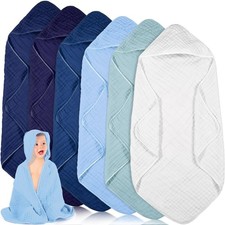 6 PCS Blue Muslin Cotton Baby Hooded Bath Towels 32x32 Inch Newborn Infant