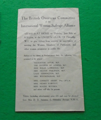 Suffragettenbezogenes Flugblatt (um 1920) International Woman Suffrage Alliance