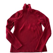 Vtg LAUREN Ralph Lauren Wms Red Ribbed Cotton Turtleneck Sweater Long Sleeve M