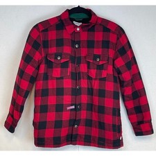 TOMMY BAHAMA Shacket Shirt Jacket Kids XL 14 Red Buffalo Plaid Sherpa Lined Snap