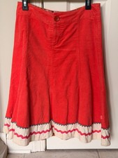 Oilily Full Skirt Women's 40 US 12 Coral Velour Corduroy Embroidered Metallic