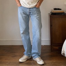 Vintage Levis 505 Regular Fit Straight Leg Jeans Light Wash Made in USA 36x30